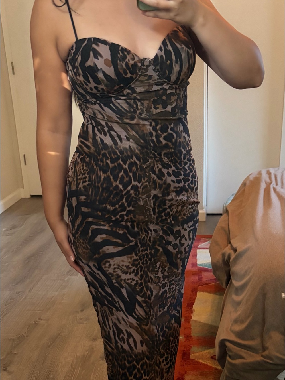Windsor Strapless Animal Print Bodycon Dress in Brown and Black